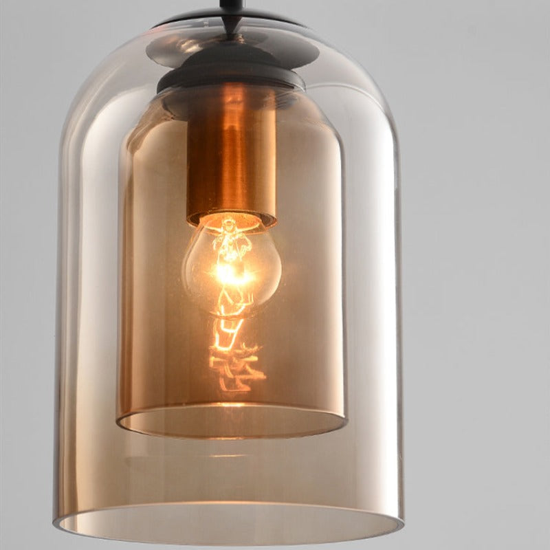 Vintage skleněná závěsná lampa - dvojitá metalická úprava