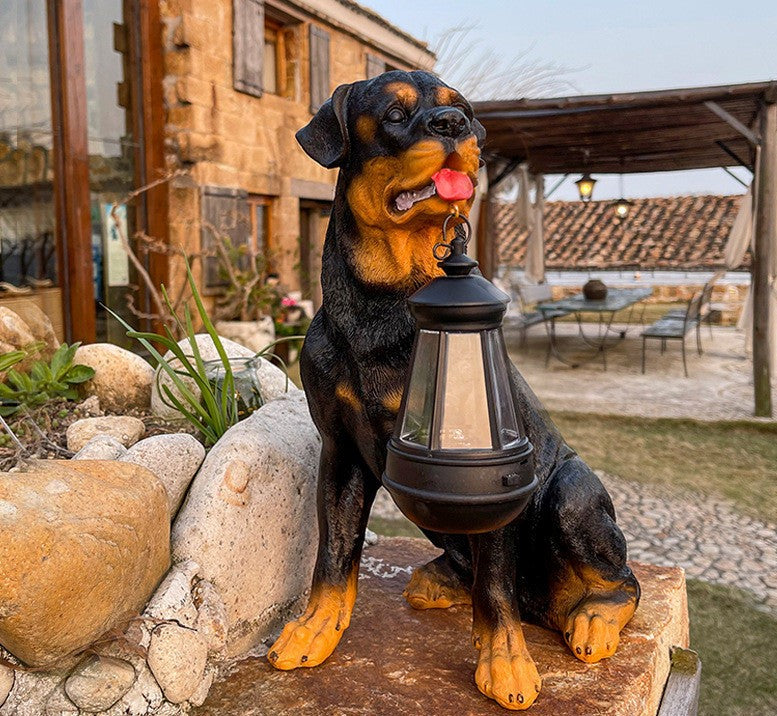 Solar Dog Statue with LED Lantern – Decoration and Light