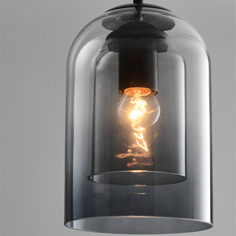 Vintage skleněná závěsná lampa - dvojitá metalická úprava