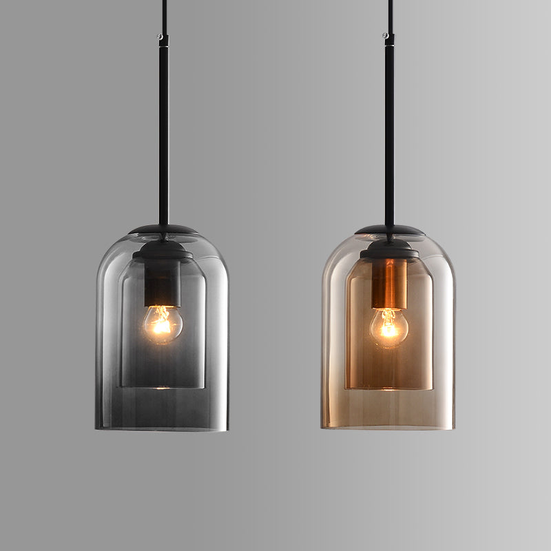 Vintage skleněná závěsná lampa - dvojitá metalická úprava
