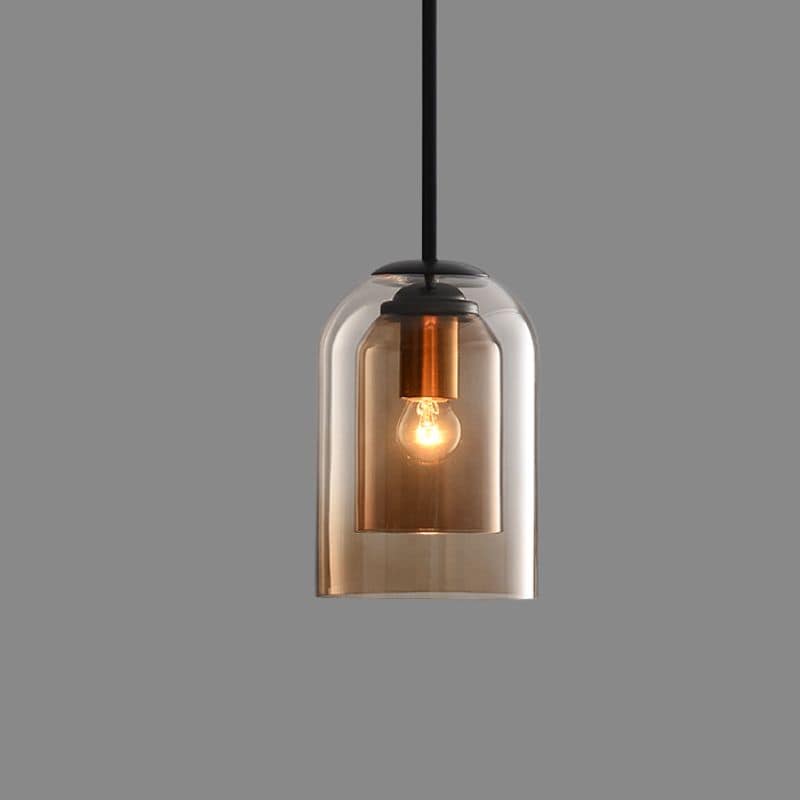Vintage skleněná závěsná lampa - dvojitá metalická úprava