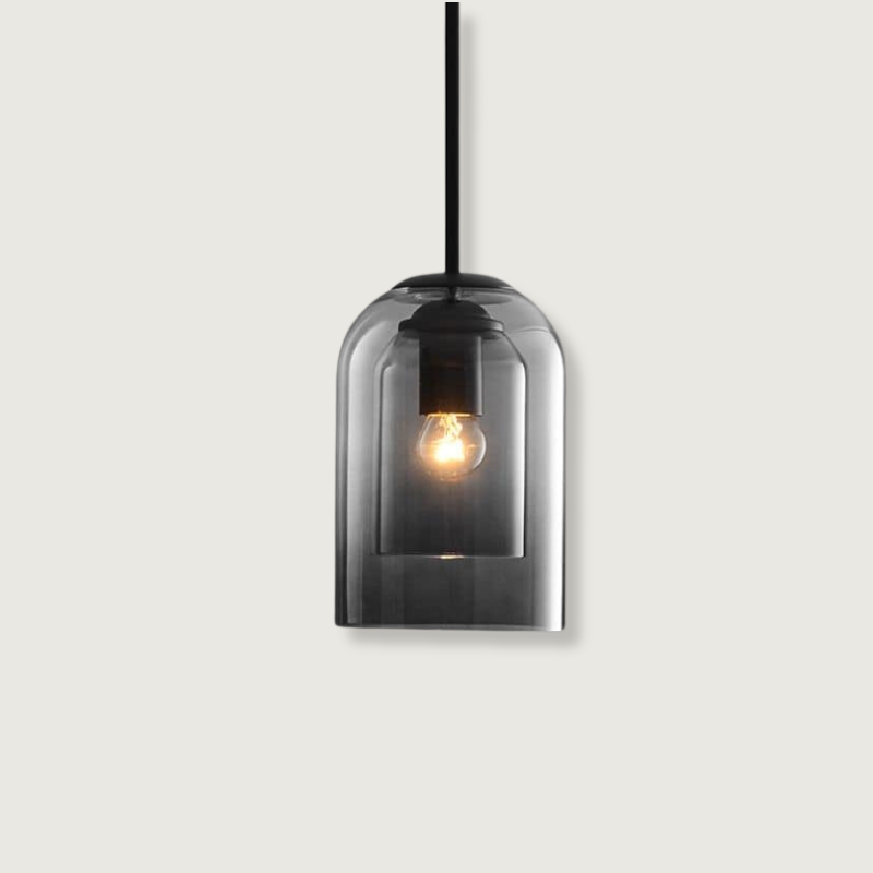 Vintage skleněná závěsná lampa - dvojitá metalická úprava
