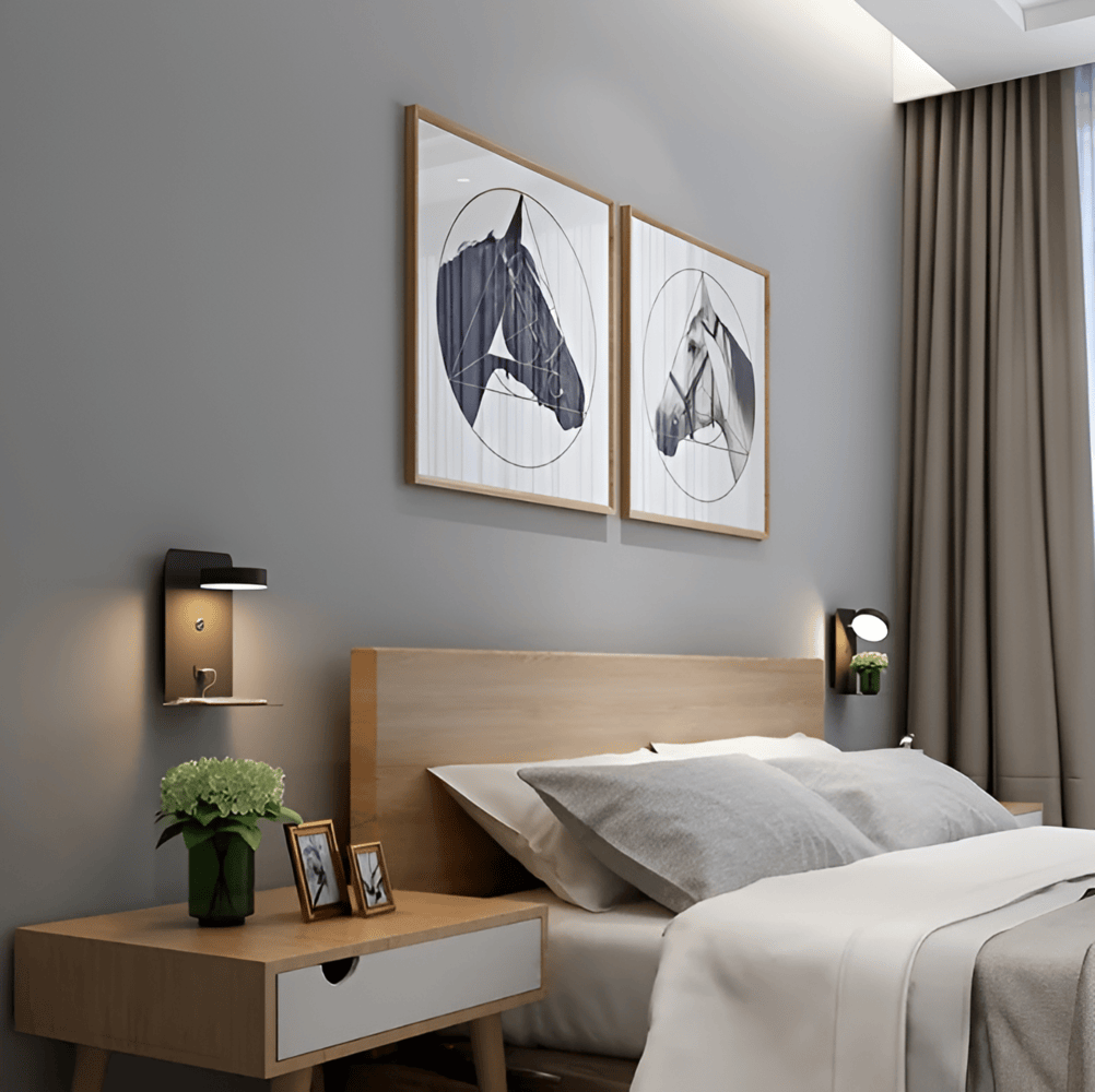 Led-vägglampa med hylla och USB-port - Modern design och 2-i-1-funktion