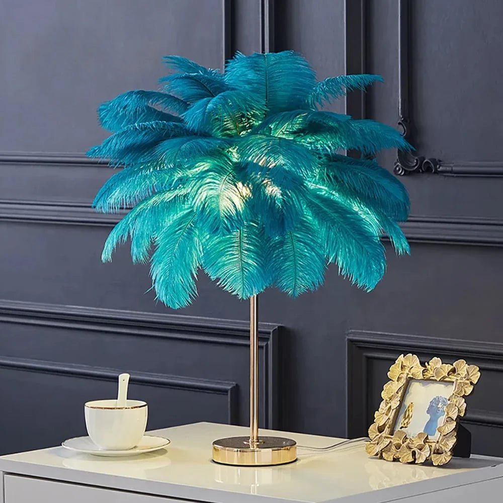 Lampe De Table Aux Plumes Dorées Art Déco – Décoration Luxueuse Et Originale