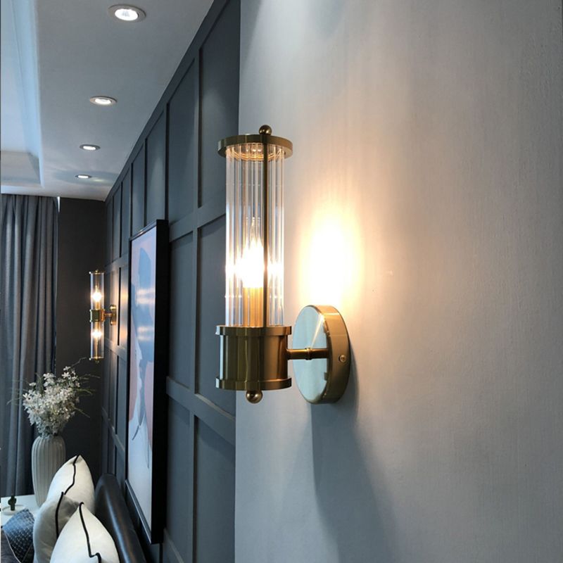 Moderne cilindervormige wandlamp - Style Moderne Doré En Métal Et Verre