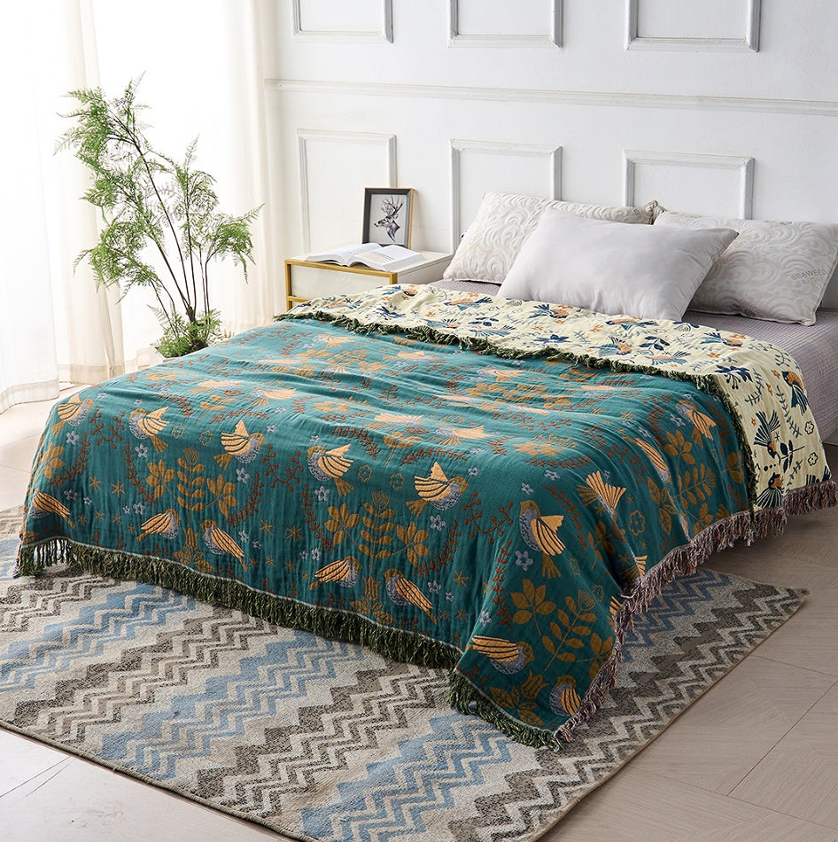 Manta Reversible Estilo Escandinavo Motivos Aves 
