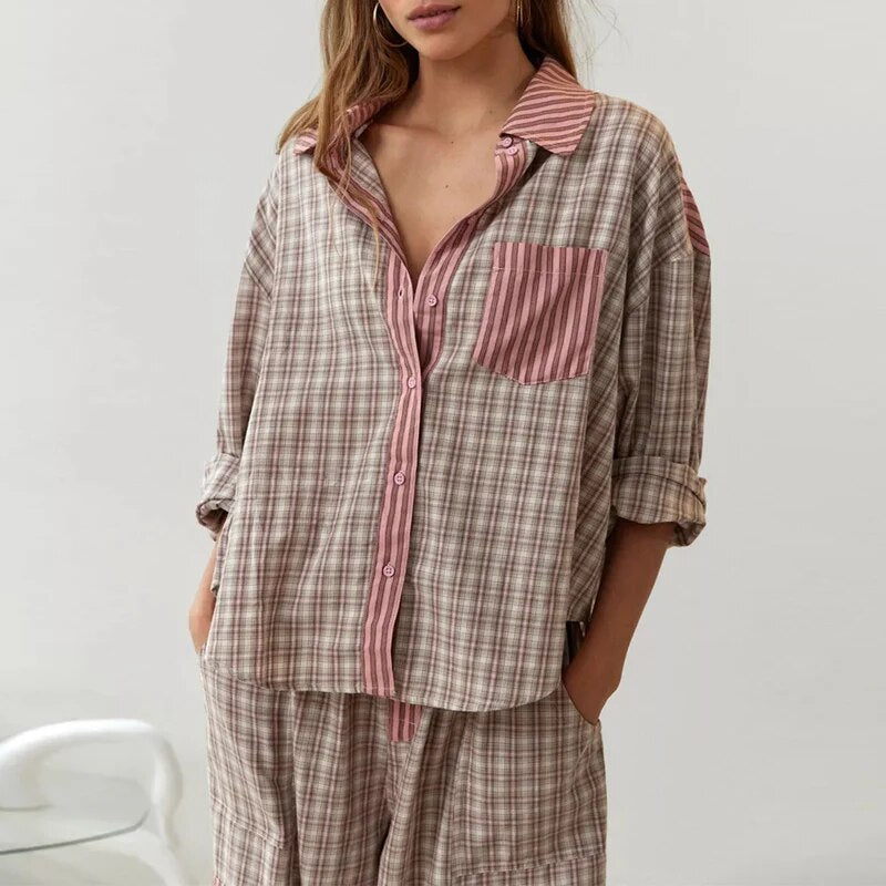 Charlotte | Pijama Confort Chic A Rayas Y Cuadrados 